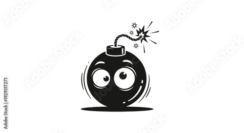 Cartoon bomb with worried face expression.