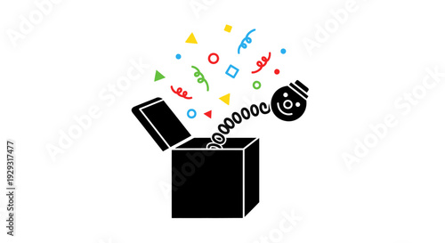 Black open box with confetti.