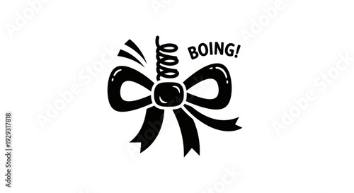 Black bow with spring and text.