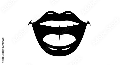 Black Silhouette of Smiling Lips Teeth.