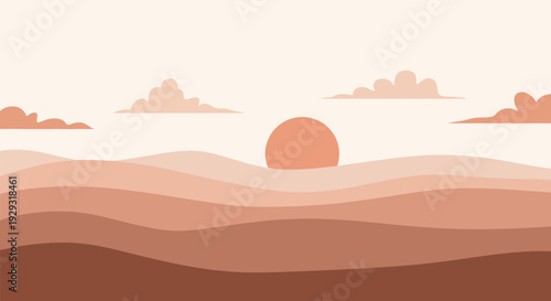 Serene desert landscape with warm sunset in soft peach tones on abstract background for digital art