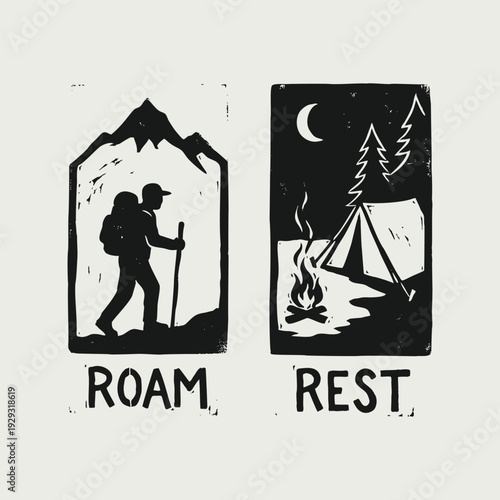 Outdoor Adventure: Roam and Rest Camping Hiking Icons