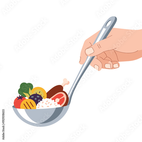 Hand Holding Spoon with Healthy Food 1.