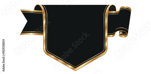Black gold ribbon banner emblem award trophy seal luxury design graphic element template