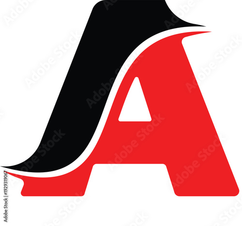 Large red and black letter A with white outline graphic symbol