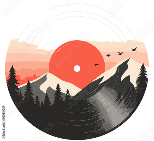 Retro Mountain Vinyl Record Explorecore T-Shirt Nature Music Gift Transparent Background 