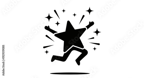 Star Character Running with Excitement Emotion.