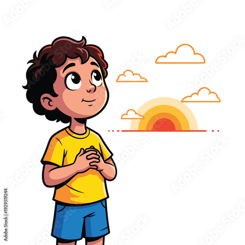 Young Boy Looking Up at Sunset 1.