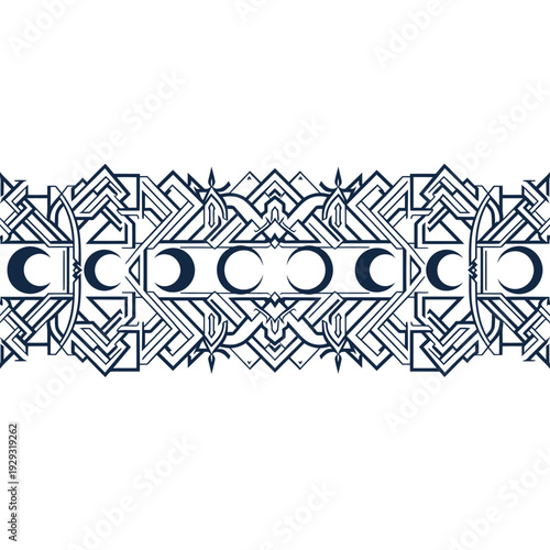 Moon Phases Celtic Knotwork Border Design.