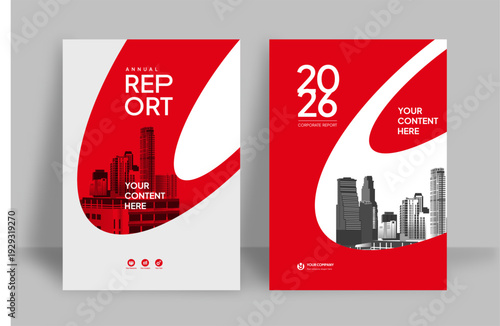 Business Report Cover Template – Red Geometric Layout (A4)