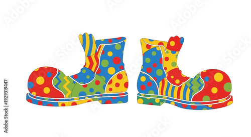 Colorful clown shoes with polka dots.