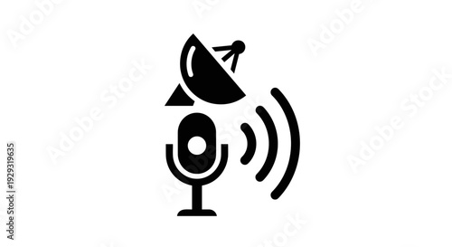 Microphone Broadcasting Sound Waves Icon.