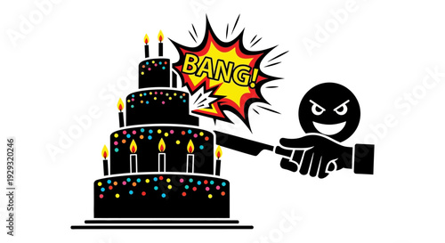 Angry person destroying birthday cake.