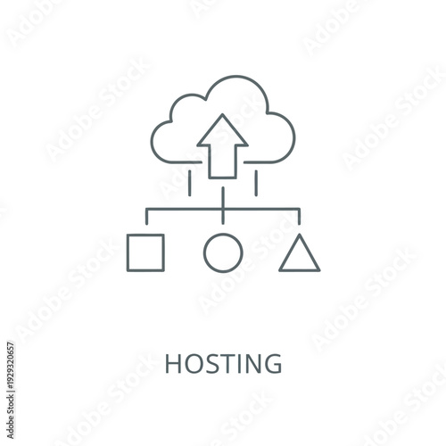 Cloud Hosting Icon in Simple Line Art Style with Dark Gray Color on White Background for Web Development