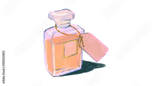 Glass Perfume Bottle with Blank Tag Illustration in Hand Drawn Style