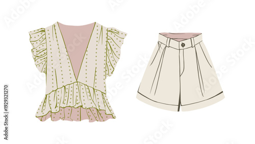 Women Blouse and Shorts Outfit