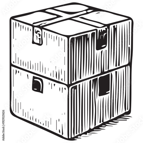 Vintage Packed Shipping Box Hand Drawn Engraving Illustration Logistics Parcel Storage