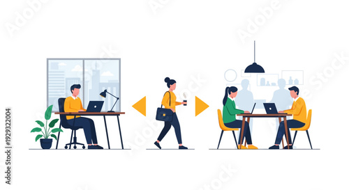 Hybrid Work Model Evolution: Transitioning from Home Office to Collaborative Office Space for Modern Teams.
