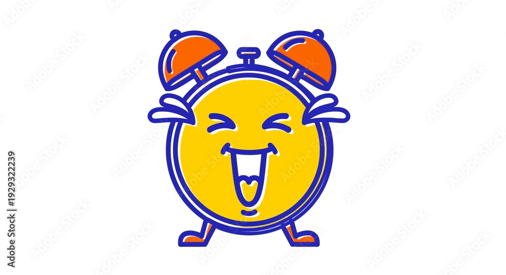 Naklejka premium Smiling Cartoon Alarm Clock Face Closeup.