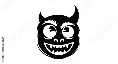Black cartoon devil face smiling wide.