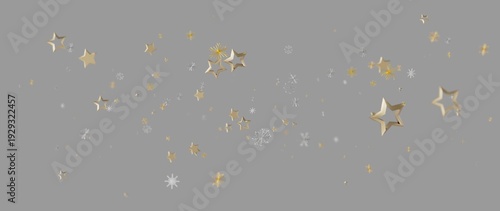 Festive golden stars and snowflakes floating against a soft grey backdrop. Perfect for Christmas, w