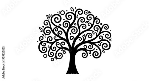 Black tree with curly branches.