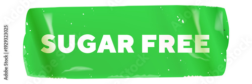 Sugar free green sticker banner with white bold text. Textured adhesive tape label for healthy food packaging and diet products isolated on white background vector illustration.