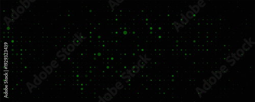 Vivid neon green and black abstract halftone dots pattern background with ample copy space