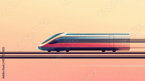 High speed train vector illustration on gradient sunset background, modern bullet train transportation concept with sleek futuristic design
