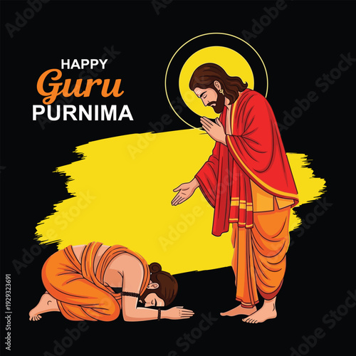 Guru Purnima celebration with spiritual leader and disciple in traditional Indian attire  cultural religious event