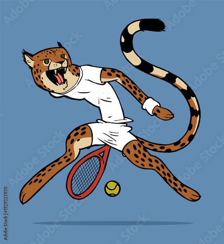 Cheetah tennis character hitting tweenie isolated.