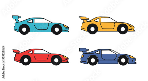 Slot Car Line art modern colorful abstract illustration