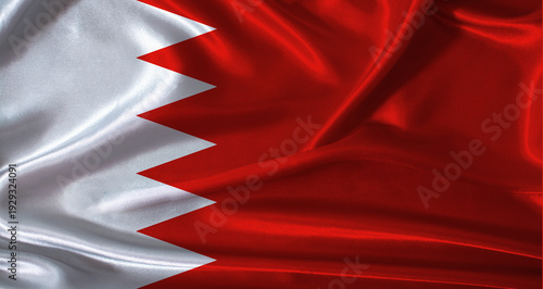 National flag of Bahrain with cloth texture. Bahrain flag with realistic texture background