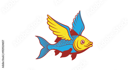 Colorful cartoon flying fish swimming fast.