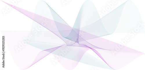 Abstract ethereal geometric flower with overlapping translucent lavender and cyan petals on white background