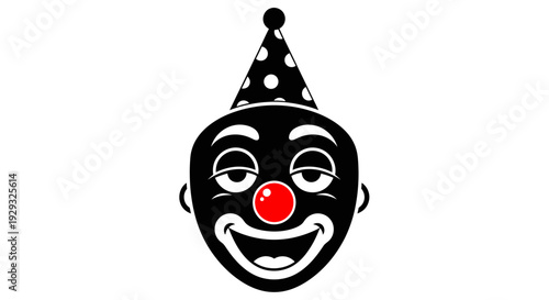 Black and white clown face illustration.