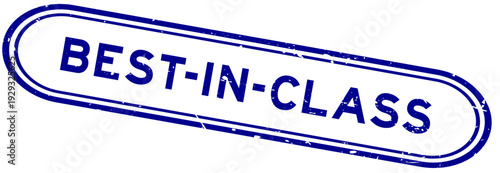 Grunge blue best-in-class word rubber seal stamp on white background