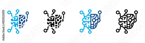 Robotic Brain Icon Multiple Style Vector Illustration