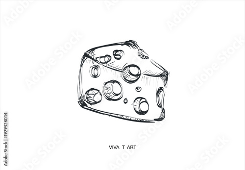 sketch, outline of a piece of cheese. Vector graphics.