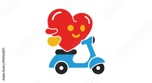 Smiling Heart Riding Blue Scooter.
