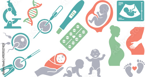 Comprehensive collection of human reproduction fertility pregnancy and baby development icons