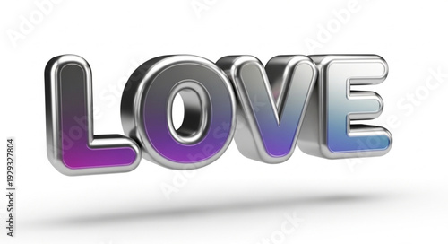 Shiny 3D Love Word Floating Against White Background, Romantic Concept.