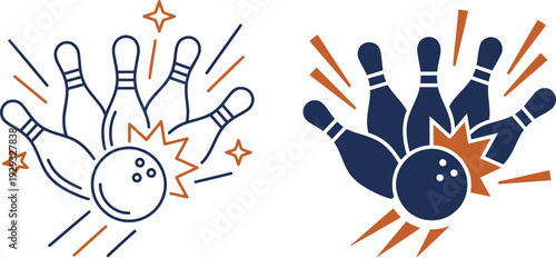 Classic bowling game with a striking ball hitting pins for a perfect score and exciting fun