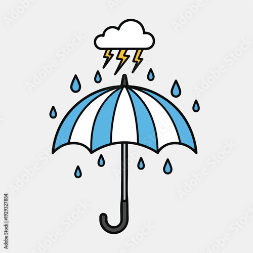Cartoon illustration of an umbrella protecting from rain and lightning