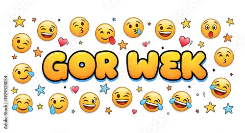 Colorful emoji banner with the words Gor Wek, a cheerful design.