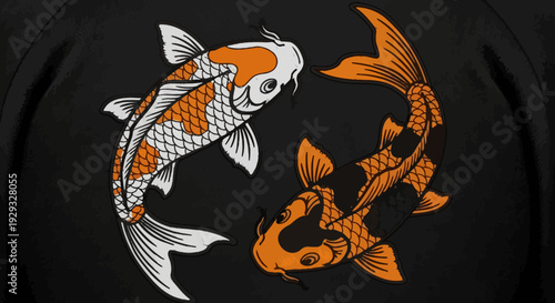 Two Koi Fish Swimming in Harmony, Yin Yang Symbol, Japanese Culture