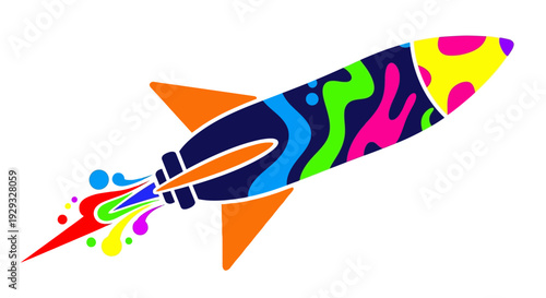Colorful Rocket Ship Blasting Off.