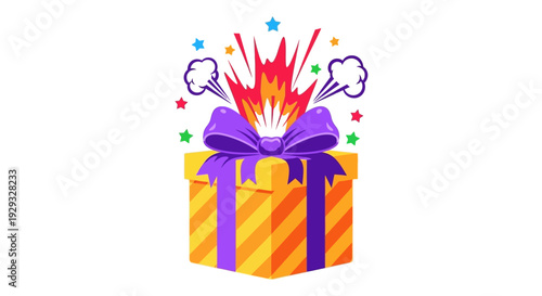 Colorful gift box with purple bow.