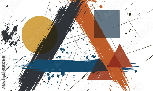 Expressive abstract art featuring a harmonious blend of grunge textures and primary geometric patterns