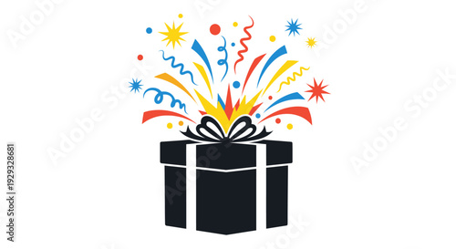 Black Gift Box with Colorful Fireworks.